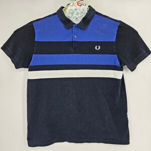 Fred Perry Polo Shirt Mens XXL Blue Striped Collar Casual Preppy Short Sleeve